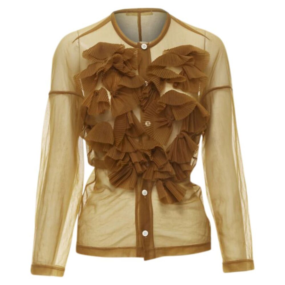 Comme des Garcons sheer pleated ruffle button front shirt
